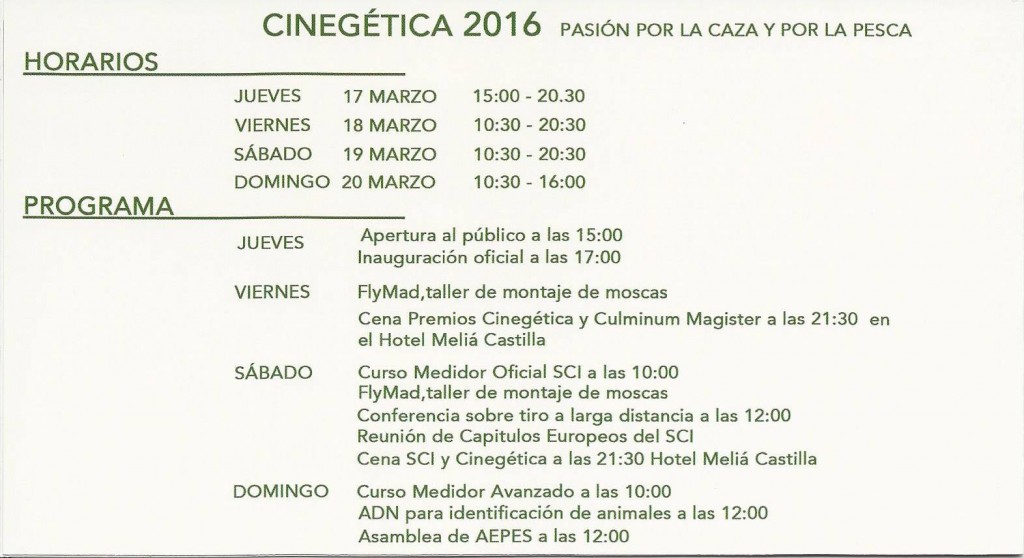 horarios cinegetica 2016