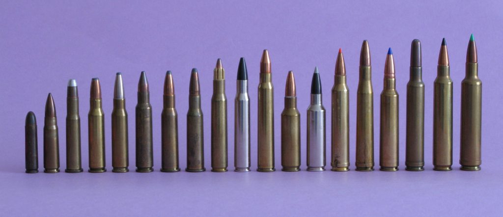 La familia de los .30” es una de las más numerosas que existen. Dentro de ella se encuentran algunos de los cartuchos más reputados para la caza de animales medios de piel blanda. De izquierda a derecha, .30 Carbine, 7,62x39, .30-30 Winchester, .307 Winchester, .308 Winchester, 7,5x55 Suizo, 7,62 Russo, 7,62x53, .30-06 Sprgf. Accelerator, .30-06 Sprgf, .30 R Blaser, .300 SAUM, .300 WSM, .300 Winchester Magnum, .300 Holland & Holland Magnum, .300 Blaser Magnum, .300 Weatherby Magnum, .300 Remington Ultramagnum y .30-378 Weatherby Magnum.