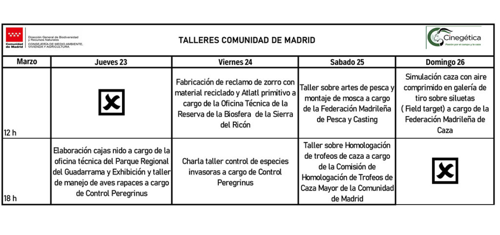 Calendario de actividades Cinegética 2023.